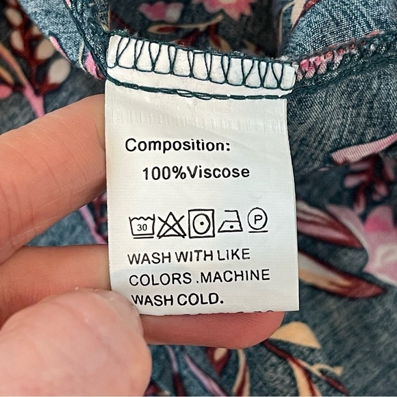 Boho green Floral print Cold Shoulder Dress bell sleeve tassel SZ XS/S/M viscose - Picture 8 of 8